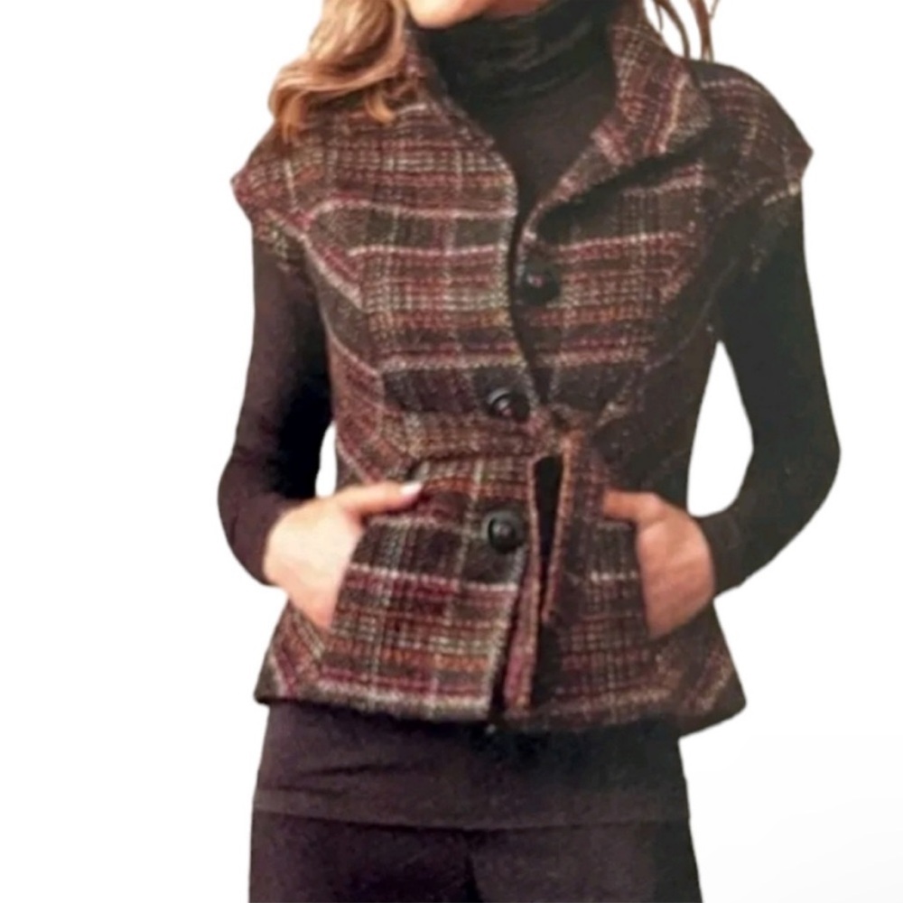 Cabi tweed vest in rich fall colors - size Medium.  Front tie, and lined!
